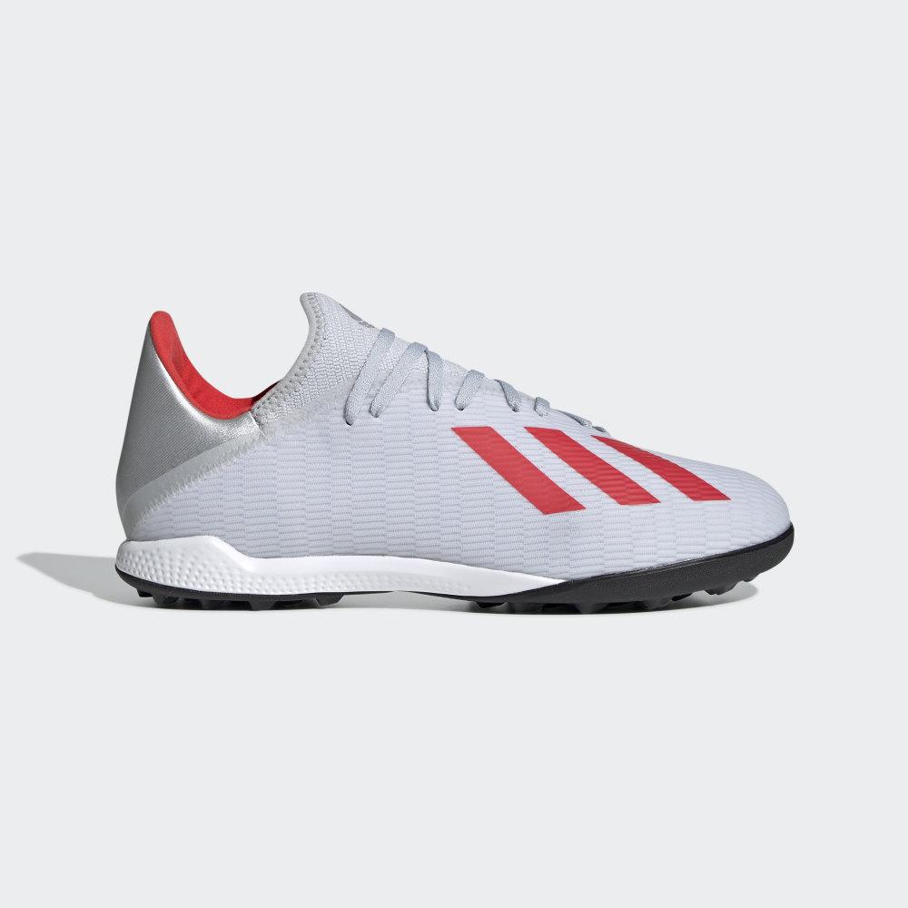 Adidasi Fotbal Adidas X 19.3 Turf Dama Romania - Argintii Metal/Rosii/Albi F35374